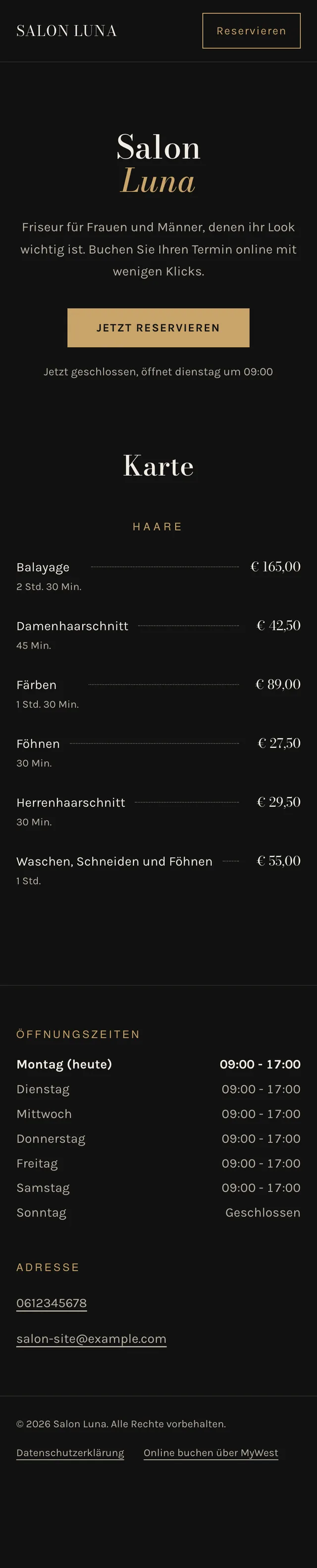 Eine eigene Buchungsseite, ohne Website: Dunkel und luxurioes