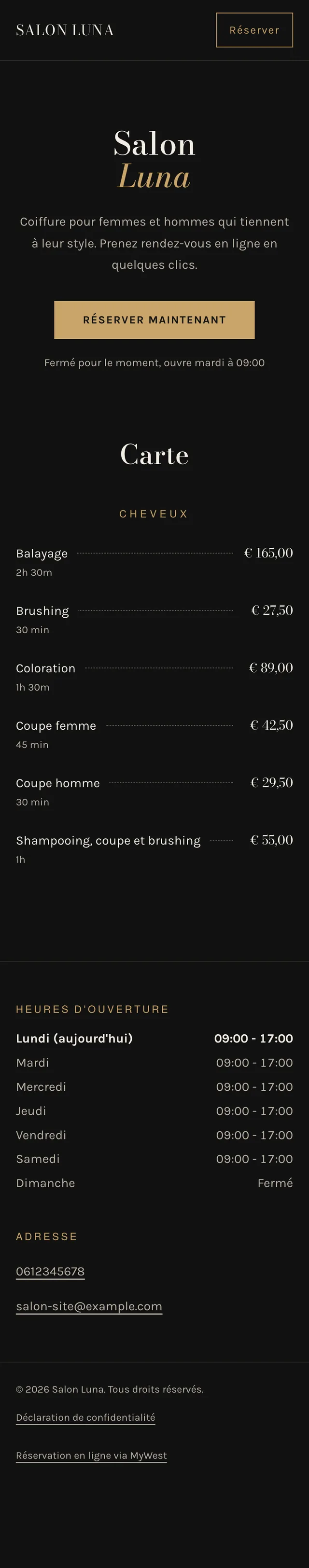Votre propre page de reservation, sans site web: Sombre et luxe