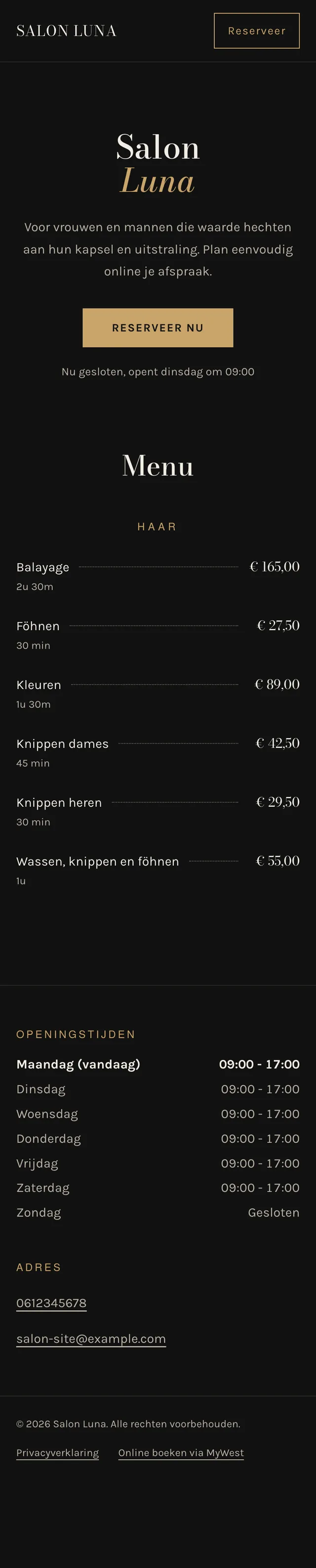 Een eigen boekingspagina, zonder website: Donker en luxe