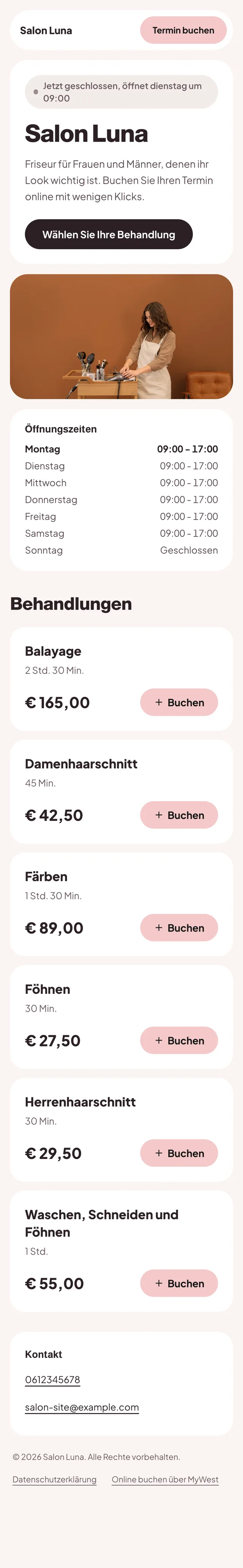 Eine eigene Buchungsseite, ohne Website: Frisch und sanft
