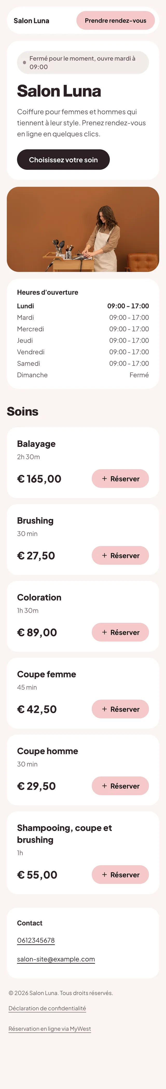 Votre propre page de reservation, sans site web: Frais et doux