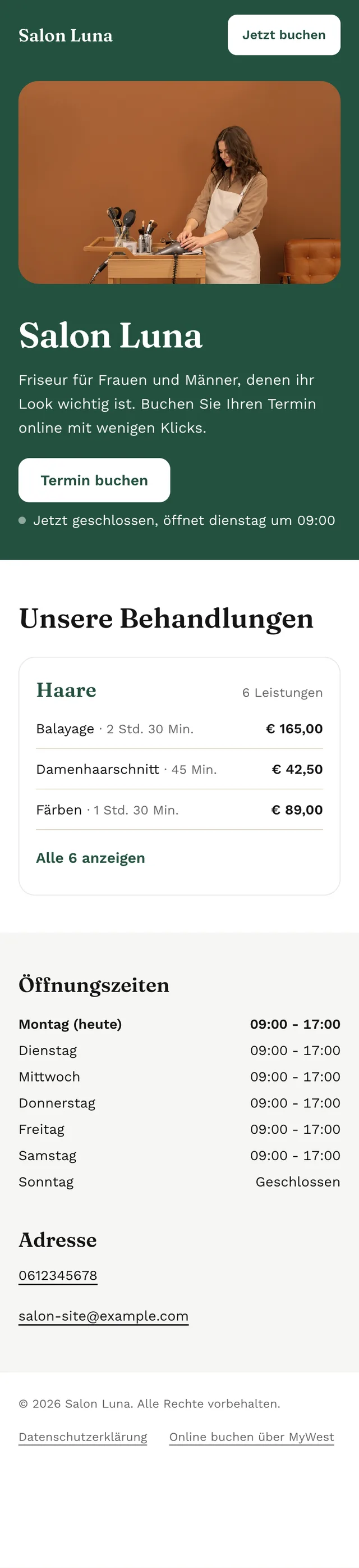 Eine eigene Buchungsseite, ohne Website: Farbe des Salons