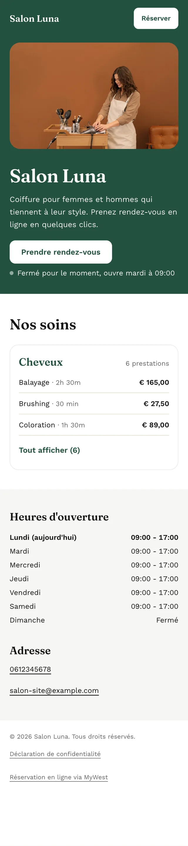 Votre propre page de reservation, sans site web: Couleur du salon