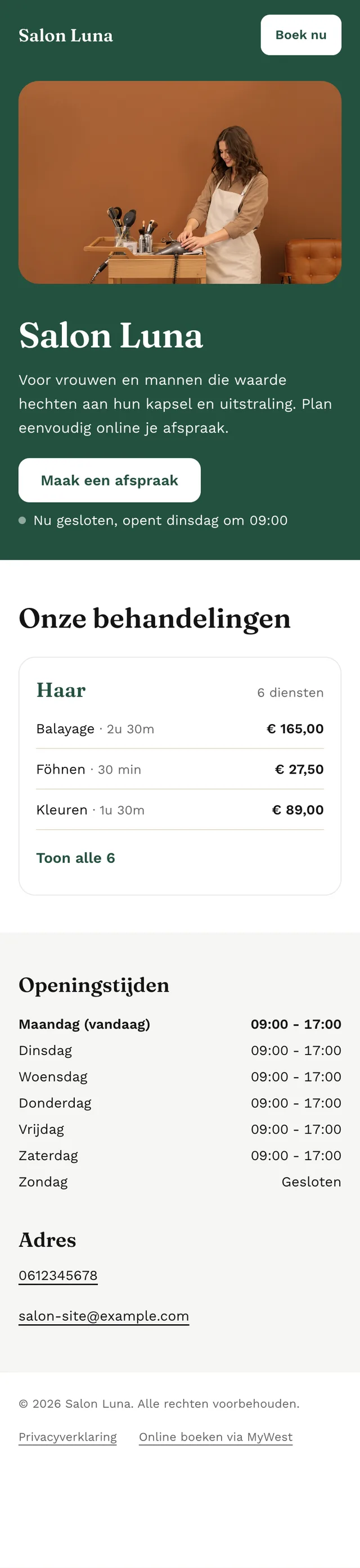 Een eigen boekingspagina, zonder website: Kleur van de salon