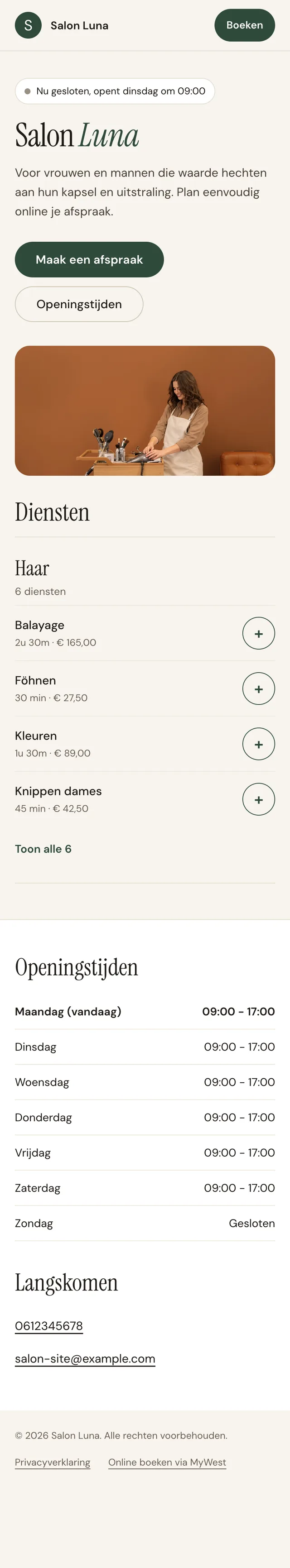Een eigen boekingspagina, zonder website: Rustig en licht