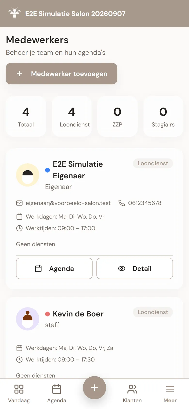 Teamoverzicht in MyWest met medewerkers, rollen en rooster per salon.
